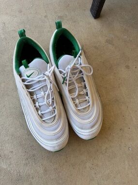 Nike White and Green Low-Top Sneakers